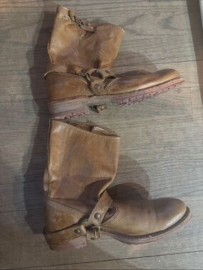 Vintage Brown Leather Harness Boots